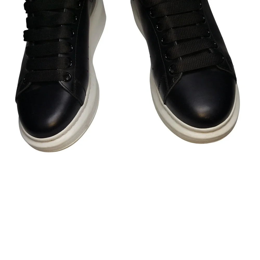 Alexander McQuee Oversized Sneakers Black Leather White Sole Womens Luxury Shoes
